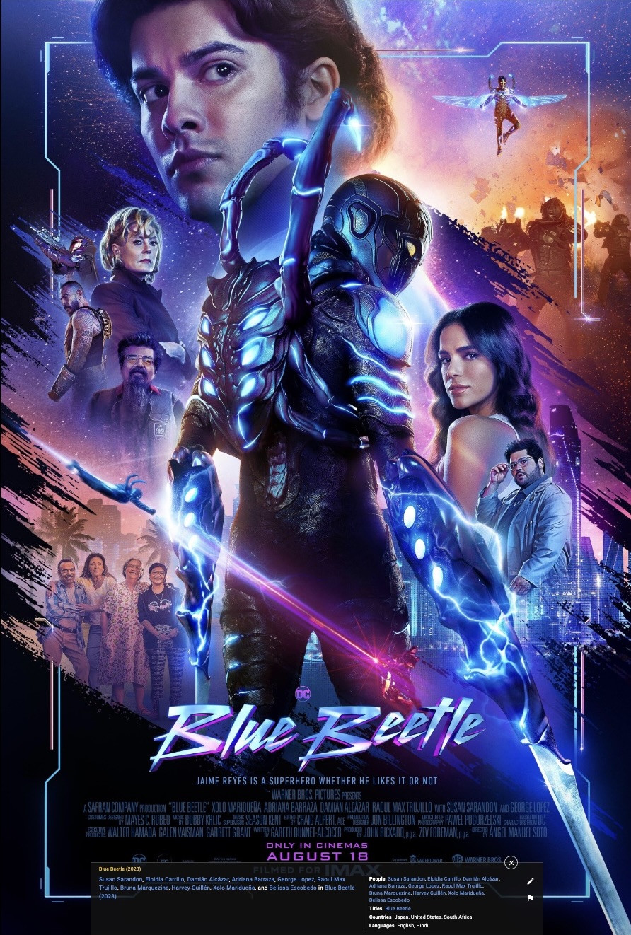 Image of action movie heroes in tones of blue holding a sword and power posing